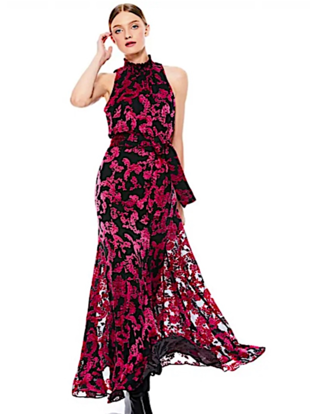 Alice+Olivia Dita Smocked Neck Maxi Dress. Color:  Show Me Love Wild Pink